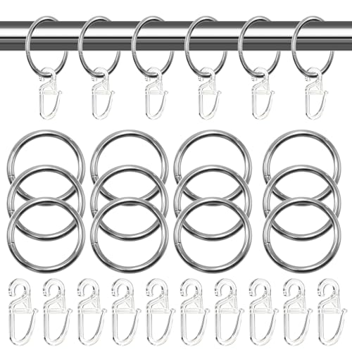 60 Stück Metall Vorhangringe Mit 60 Kunststoff Gardinenhaken, 32 Mm Innendurchmesser Für Gardinenstangen An Fenster Und Türen, Robuste Ringe Für Duschvorhänge Und Stoffgardinen, Leichtes Gleiten