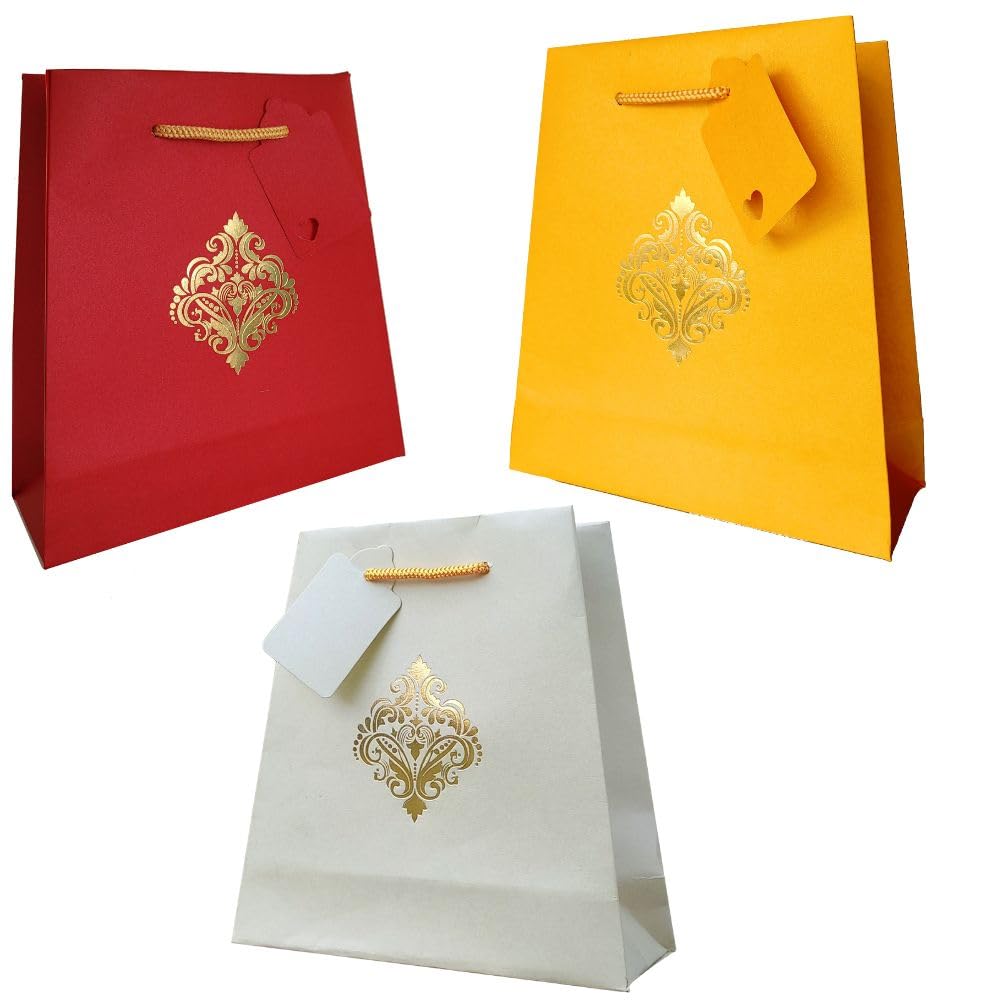 Flora Paperbags - Wedding Gift Paper Bags|Gift Bags|Small Paper Bags For Return Gifts|Paper Bags For Wedding Return Gifts|Size 22X22X8 Cm|Pack Of 5|3 Color Combo - Multicolor (B0CXPX6NQ2) Amazon Price History, Amazon Price Tracker
