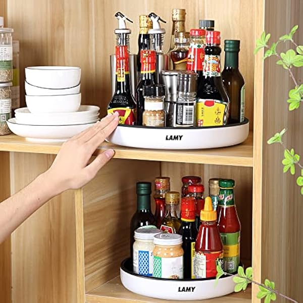 LAMY Lazy Susan skivspelare, 10 tums liten Lazy Susan skåpförvaring, 2-pack uppgradering Lazy Susan organisatör för bord, kylskåp, skafferi, bänk