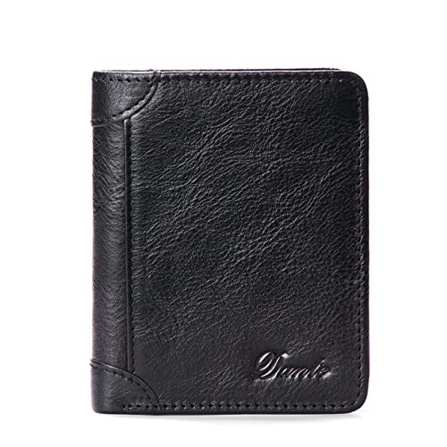 Vintage Genuine Leather Wallet for Men Stylish RFID Blocking Trifold Wallets Credit Card Holder Slim Wallet (Black)