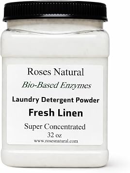 Bio-Based Enzymes Laundry Detergent Powder Super Concentrated Oxygen Clean Formula Plant-Based, Low-Suds, HE Safe 32 oz, Made in the USA Fresh Linen