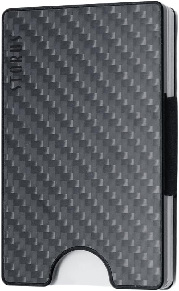 Storus Smart Wallet RFID Blocking Card Holder Clip, Slim Minimalist Front Pocket Wallet for Men, Dad, Father's Day, Wedding, Gift - Carbon Fiber +1 Line Engraving Option