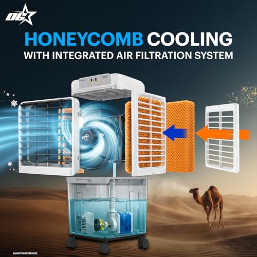 Image of OG Star 60L Personal Smart Air Cooler CB60S with 5-Speed Control, Honeycomb Pads, Water Level Indicator & Water Inlet � High-Performance Evaporative Cooler for Home, Office & Outdoor Use