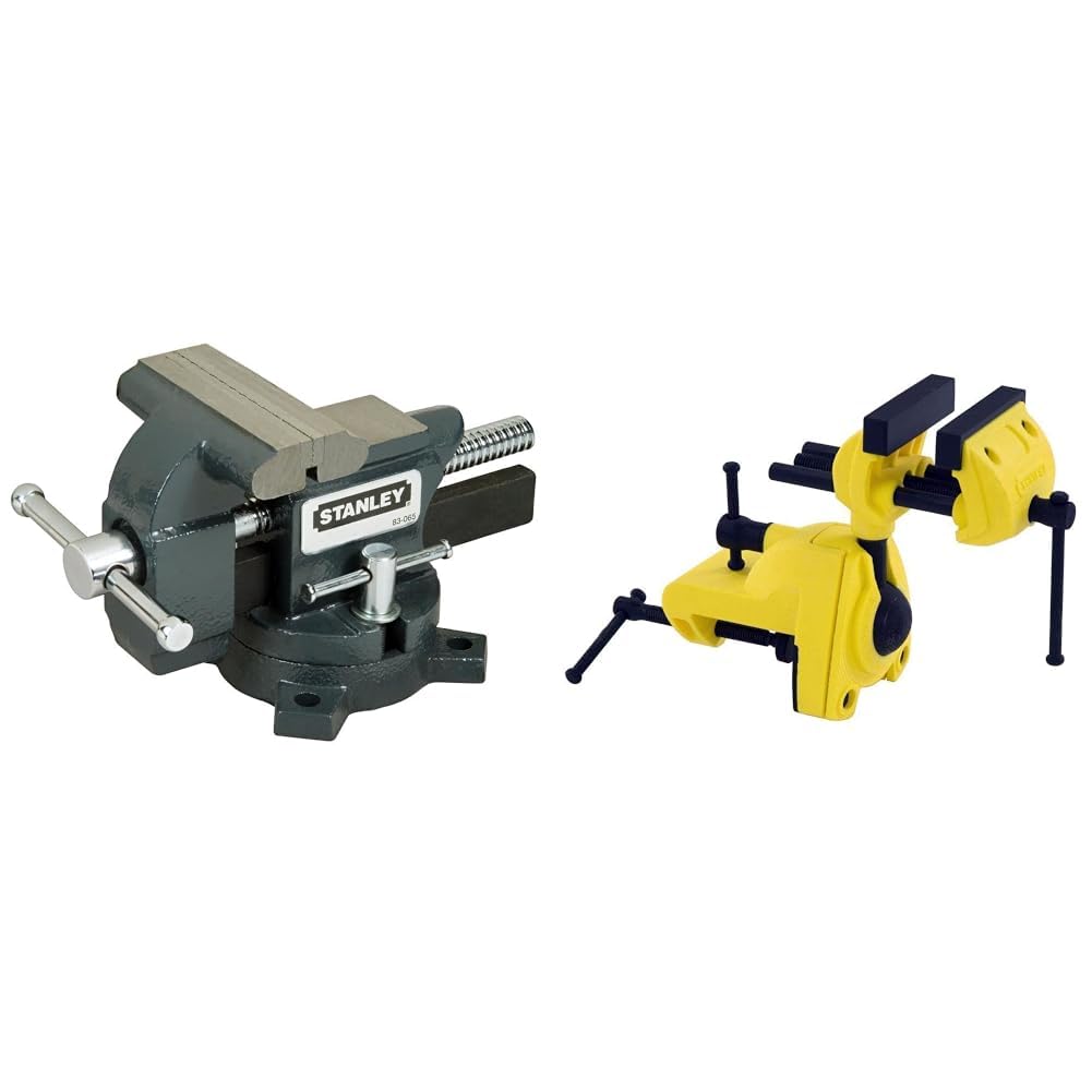 Stanley 1-83-065 etau pour Établi en Fonte - Vis Roulée - Base Pivotante Polyvalente & 1-83-069 etau d'Établi Sur Rotule - Ecartement 75 mm - Puissance de Serrage 25 kg