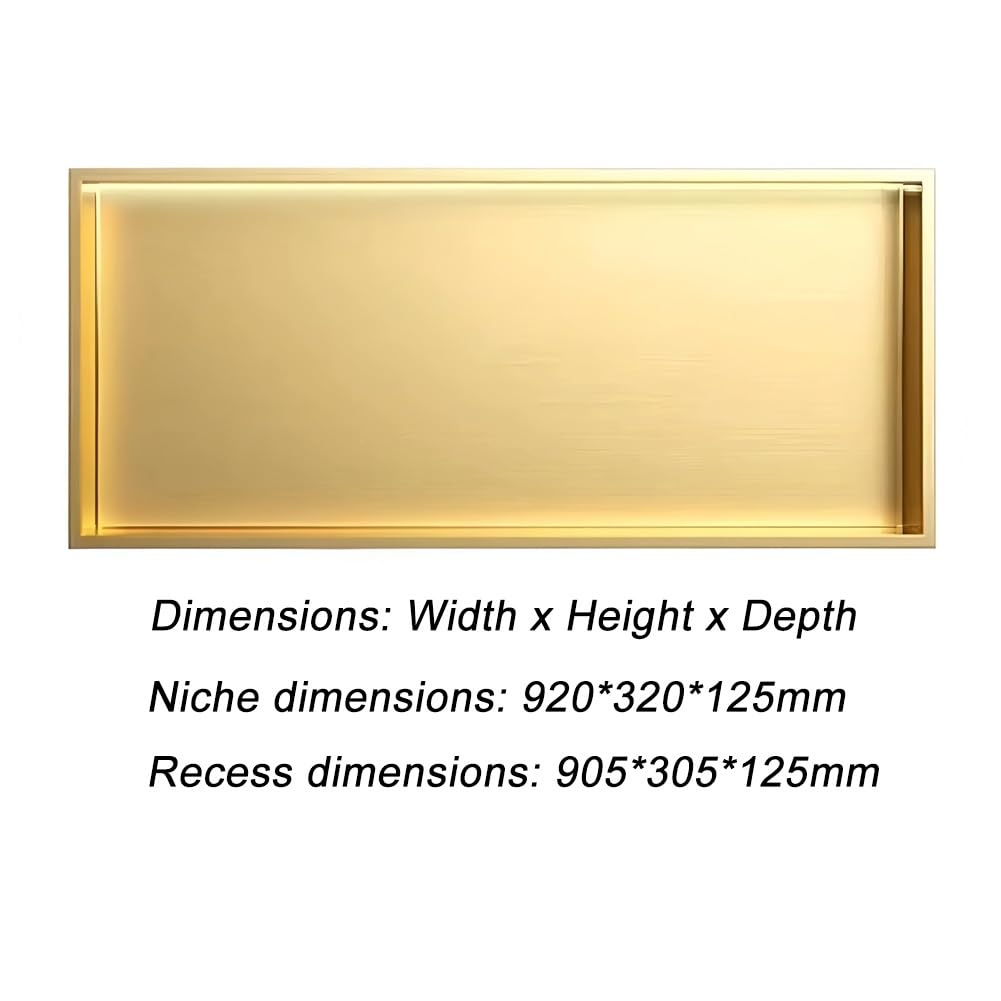 1 x D-Edelstahl-Dusche mit LED-Licht, wasserdicht, versenktes Wandregal für Badezimmer, keine Fliesen erforderlich, horizontal (920 x 320 x 125 mm)