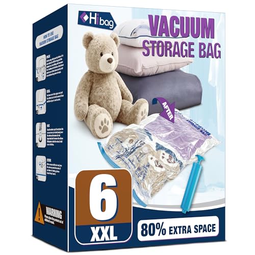 Image of XXL Jumbo Vacuum Seal Storage Bags Extra Large for Clothing Bedding | 47''X35'', Airtight Triple Seal, Save 80% Space, Hand Pump, Work with Vacuum, Double Zip, Reusable, Easy to Use, 6 pack