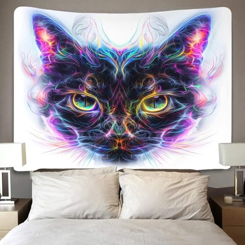Tapisserie chat 3D effet visuel pour salon et chambre ado 180x230 cm