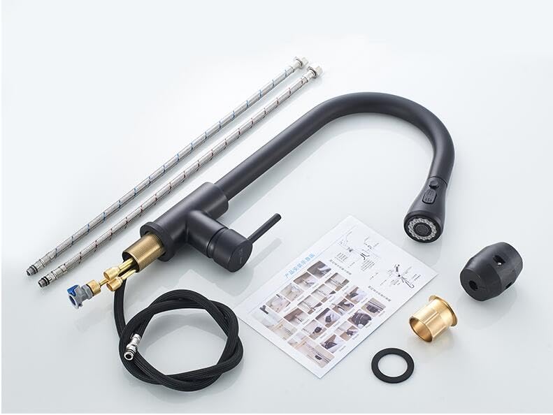 Mitigeur de cuisine argenté robinet extractible pivotant monotrou d'eau - 5