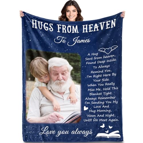 GlisterGlow Ships Next Day Custom Memorial Photo Blanket Personalized Sympathy Gifts for Loss of Loved One Customized Sympathy Throw Blanket Gift for Loss of Dad Mom Husband Wife