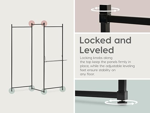 Miniatura 5 de IRIS Perchero de ropa de Estados Unidos, perchero plegable para ropa, perchero con estante, perchero con 3 paneles, color blanco