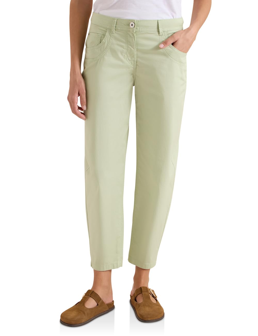Cecil Women's Barrel Leg Trousers in Papertouch Quality 3818985, Raw Matcha Lime, 36W x 28L