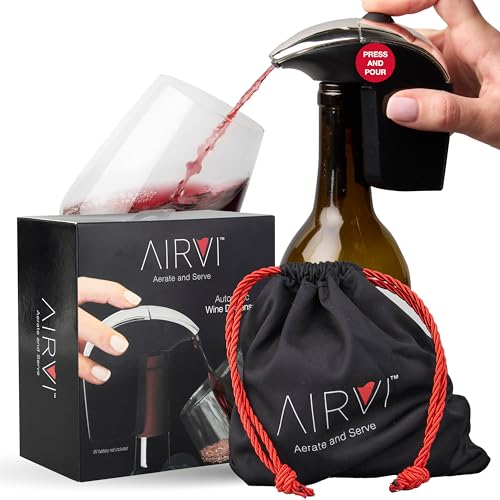AirVi Automatic Wine Dispenser - Electric Aerator Pourer Spout and Decanter, Hands-Free, No-Spill, No-Drip – Enhances Aroma and Flavor – Premium Gifts, Accessories for Wine Lovers, Drinkers (Silver)