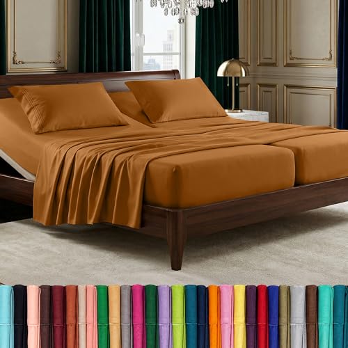 Image of Elegant Comfort Luxurious 1500 Premium Hotel Quality Microfiber Three Line Embroidered Softest 5-Piece Bed Sheet Set, Wrinkle and Fade Resistant, Split King, Bronze
