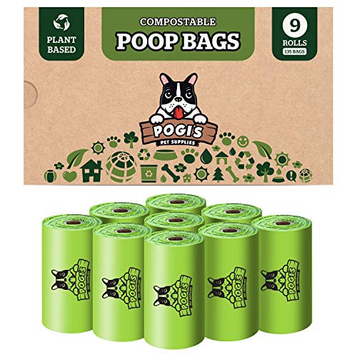 Pogi's Bolsas para Caca compostables  a Base de Plantas, certificadas ASTM D6400 y biodegradables Bolsas de Caca para Perros