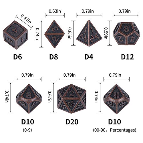 STYLIFING Metal Dice Set Polyhedral DND Role Playing Game Dice Set with Storage Bag for RPG Dungeons and Dragons D&D Math Teaching Tabletop Games (Burnished Bronze)