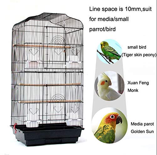 37" Rooftop Metal Large Bird Parrot Cage Carrier For Canary Budgie Cockatiel In Black & White for Mid-Sized Cockatiel Sun Parakeet Green Cheek Conure (Black) - Image 4