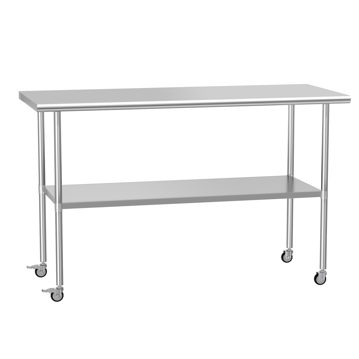 24 x 60 Inch Stainless Steel Prep Table with Wheels Adjustable Undershelf for Commercial Kitchen Restaurant Hotel Outdoor Garage Use