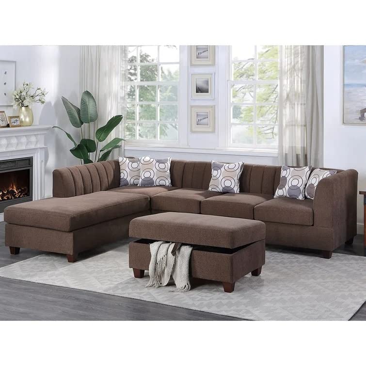 Caradel Oliver 6 Seater L Shape Sofa Set for Living Room. 6 Seater Sofa Set with Center Table Storage (Brown_LHS)-image-41