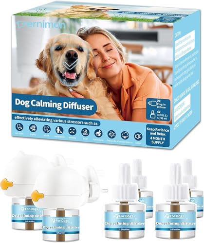 Pernimon 6 In 1 Dog Calming Plug in Dog Calming Diffuser Pheromone Relaxants & Anxiety Relief Equipped with 2 Diffusers+4 Refills 120 Day Long Lasting Refill Adapt for Dogs (Original Scent)
