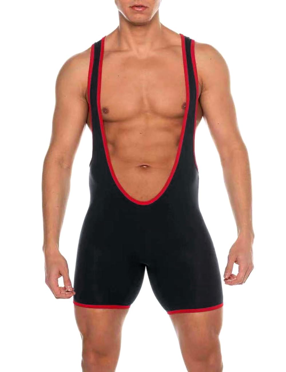 Muscle Alive Men Fitness Athletic Deep Scoop Wrestling Singlet Sports Bodysuit Jumpsuits Black S
