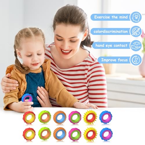 12 Stück Fidget Ring Toys Anti Stress Ring Autismus Spielzeug Konzentrationshilfe für Schule Fidget Toys Adhs Beruhigend Bei Stress Angs Sensorik Spielzeug Akupressur Ring Geschenk Spinner Ring Set