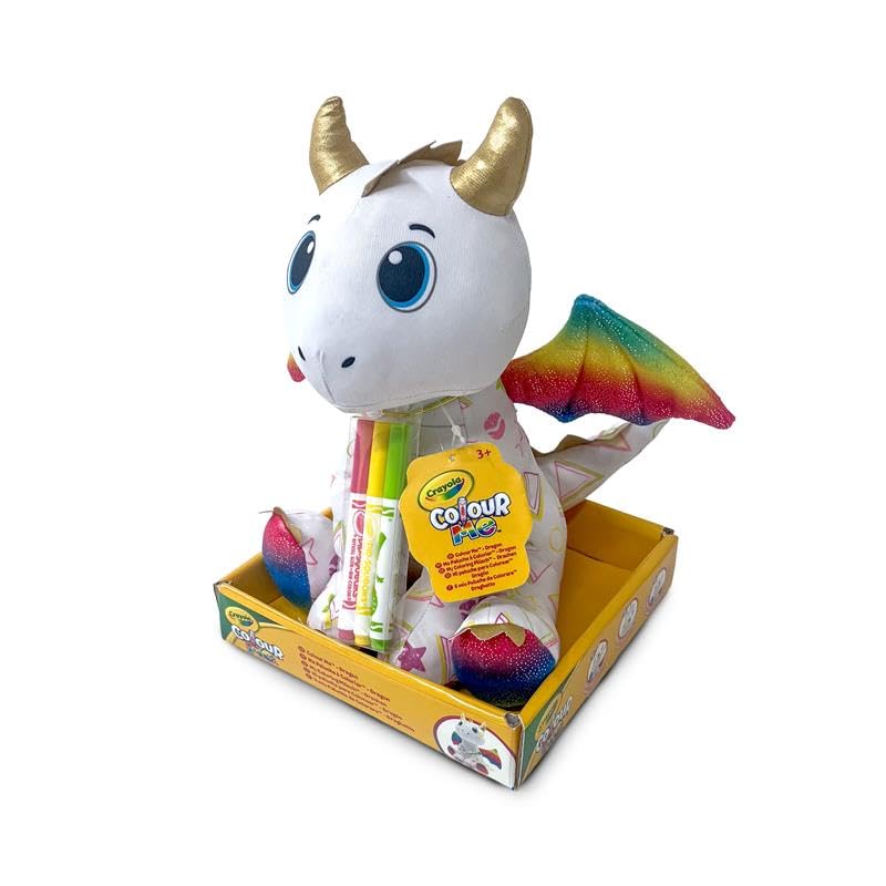 Crayola Colour Me Plush - Peluche Draghetto Da Colorare Con 3 Pennarelli Lavabili - Lavabile In Lavatrice - Gioco Creativo Per Bambini Da 3 Anni