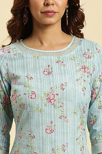 Image of W for Woman Women's Cotton Relaxed Fit Casual Floral Printed Light Festive Kurta
