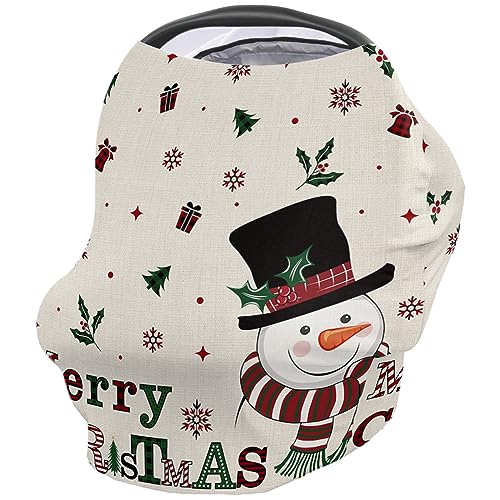 Nursing Cover for Breastfeeding Scarf, Merry Christmas Snowman Xmas Tree Snowflake Rustic Baby Car Covers Super Soft Multi Use for Canopy Shopping Cart Cover Blanket Stroller Cover