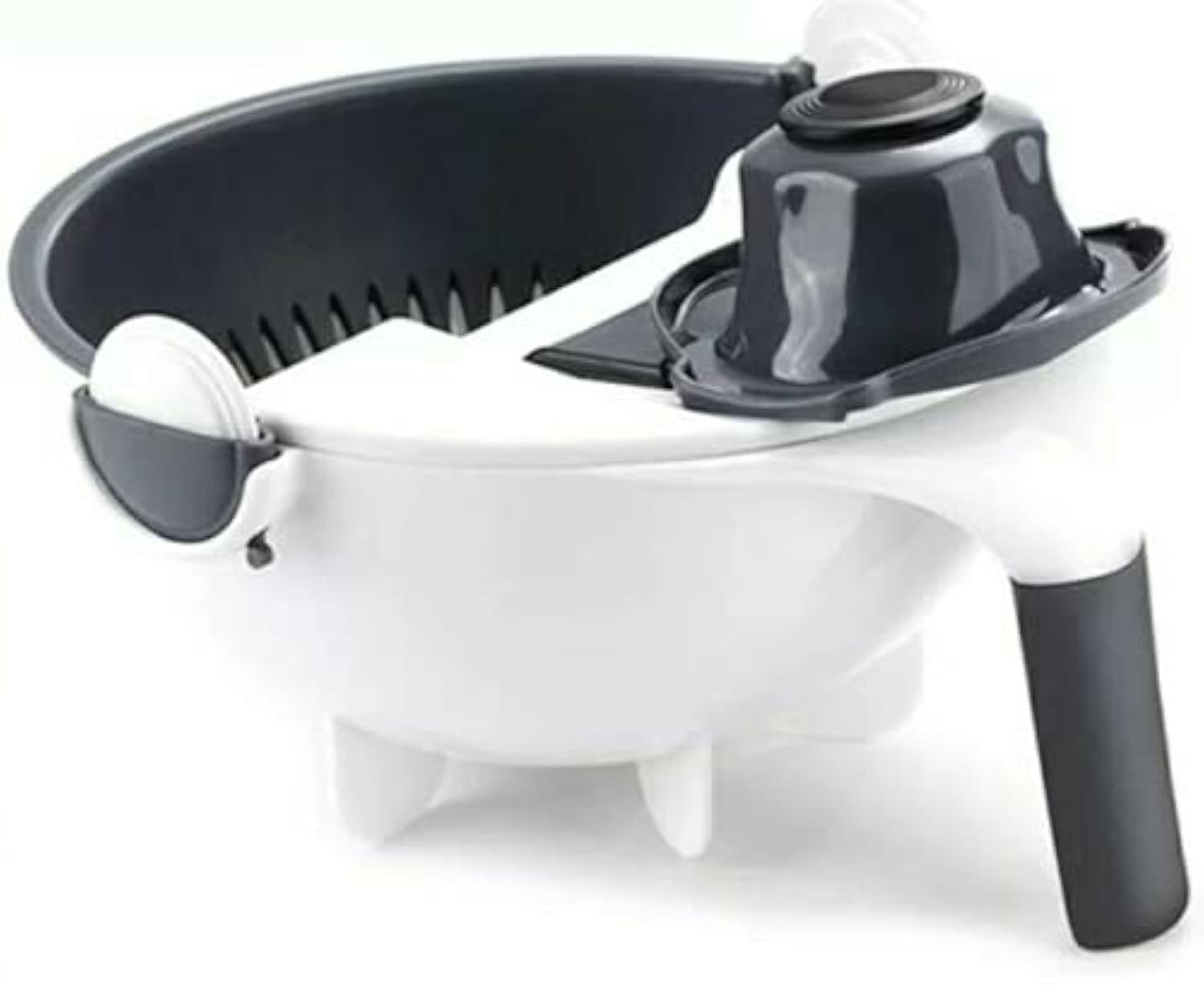 D and B 9 in 1 multifunction vegetable and fruit cutter chopper with bucket to collect liquid, black white, 8.66 in top width 5.9 in base width 4.33 in length