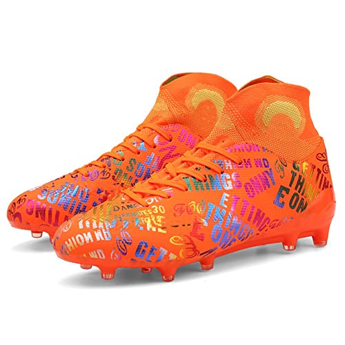 Maugely Men's Cleats Firm Ground Soccer Shoes Athletic Lightweight Running Outdoor Turf Comfortable Training Football Shoes Orange 11.5/10 Us #TOP1