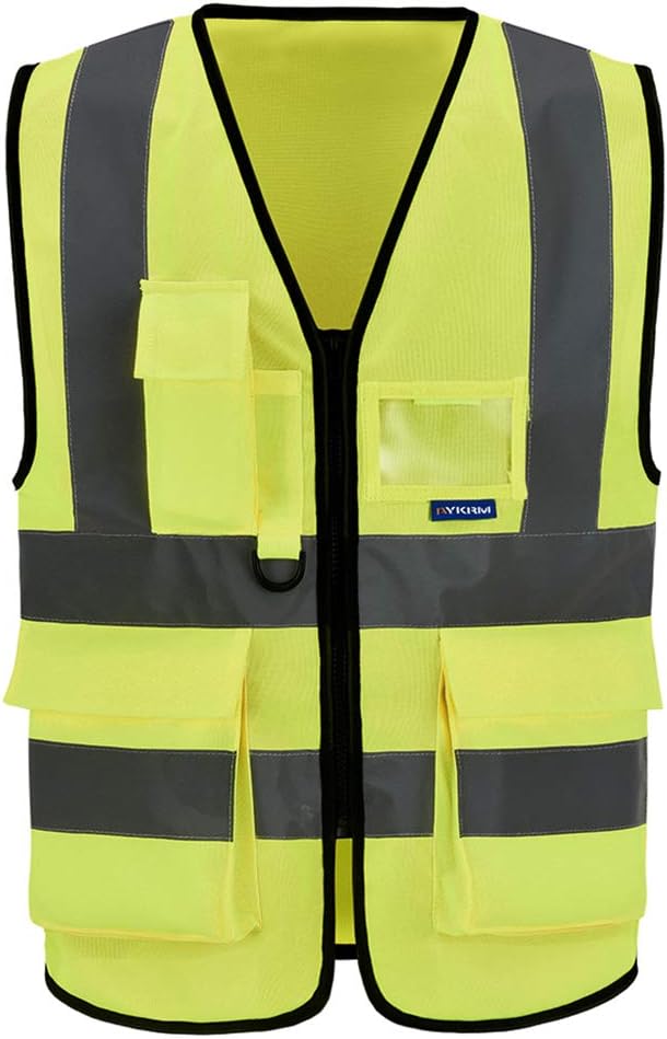 4XL-5XL Hi Vis Viz High Visibility Reflective Safety Vest Workwear Executive Manager Waistcoat Jacket Zip 2 Band Brace Security Mobile Phone 3-D Pocket ID Holder hi vis vest (4-5XL, Yellow)
