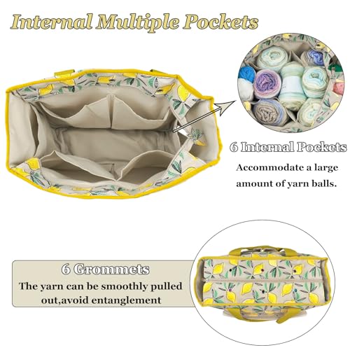 Image of Knitting Bags and Totes Organizers Large Crochet Bag Lightweight Yarn Bags for Travel Yarn Storage Organizers for Crochet Hooks,Yarn,Knitting & Crochet Supplies (Yellow Lemon)