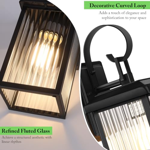Image of BesLowe 2-Pack Outdoor Wall Light Fixtures with Fluted Glass, Black