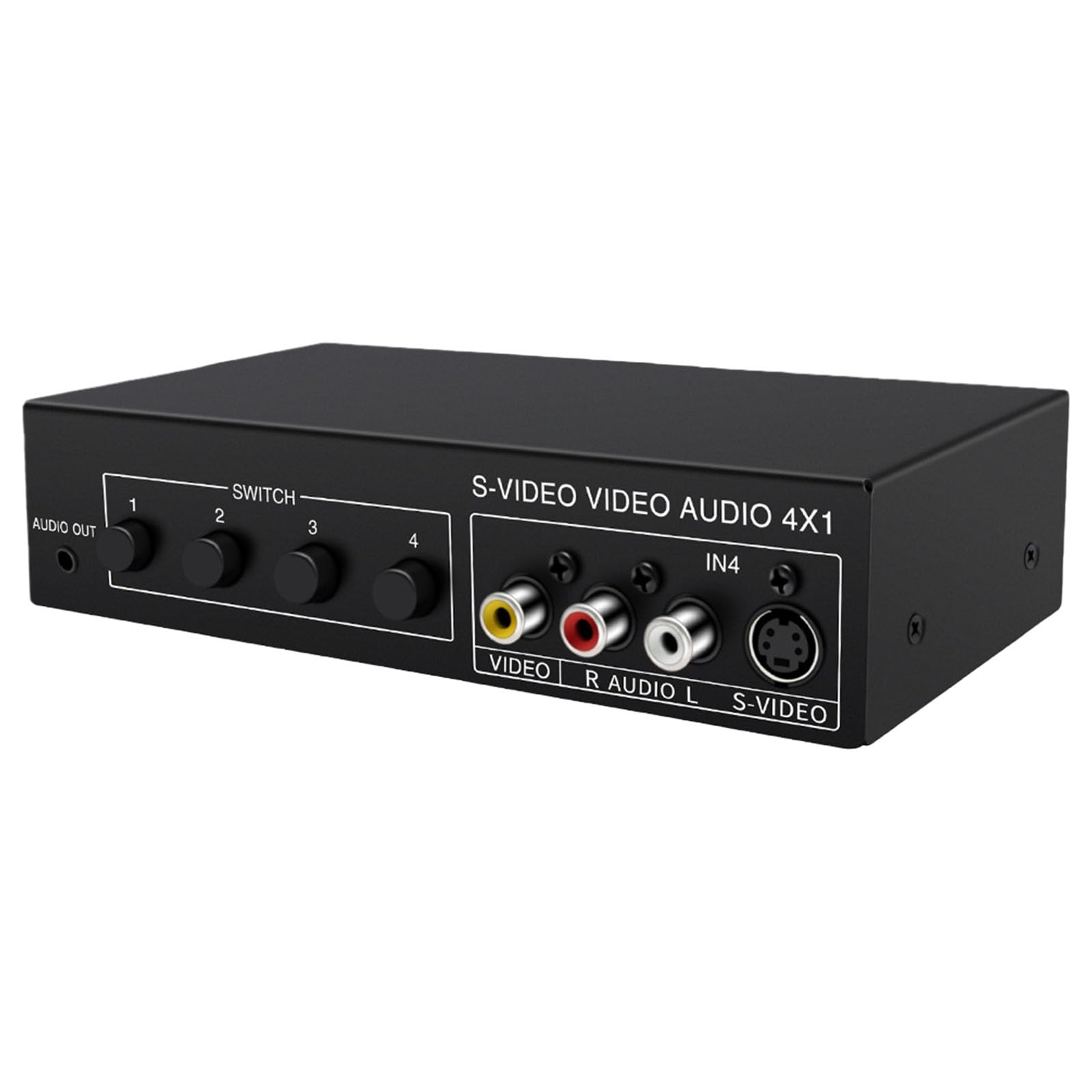 Commutateur S-Vidéo 4x1 avec sortie sonore de 3,5 mm Boîtier métallique Commutateur de remplacement 4 en 1 Out 720P Home Cinéma Changement