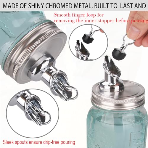 Image of Free Flow Spout for Mason Jar,for spout regular mouth size Mason Jar 70mm lid, 2 Pack (Zinc alloy) jars not included