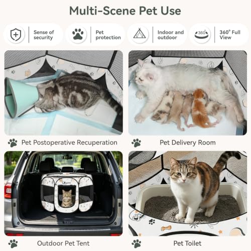 Image of Siedihit Dog Cat Playpen, Puppy Pet Playpen Indoor for Small Dog Crate Tent Cage Outdoor, Portable Pop Up Dogs Enclosure Kennel with Carrying Case for Dogs /Cats /Rabbits (Cute, Small)