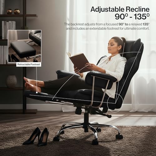 Image of DROGO Ergonomic Office Chair for Work from Home 400LBS, PU Leather Computer Chair for Study with High Back, Cushion Seat, Armrest, Head & Lumbar Support | Gaming Chair with Footrest & Recline (Black)