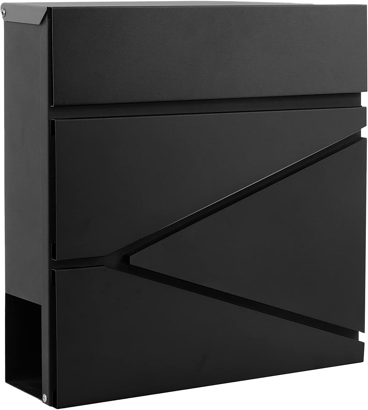 Wall-Mount Mailbox for House Outside, Security Key Drop Box with Lock and Keys, Steel Metal Mail Box with Newspaper Compartment, 14.57 x 14.57 x 4.33 Inch, Black, MD021 X-Large X-Large (14.57" x 14.57" x 4.33") Black-021