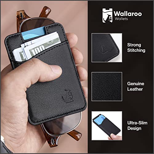 Wallaroo Wallets Slim Leather Card Holder Wallet - Black, Minimalist, Thin, Front Pocket, Genuine Leather Credit Card Holder for Easy Work and Travel2