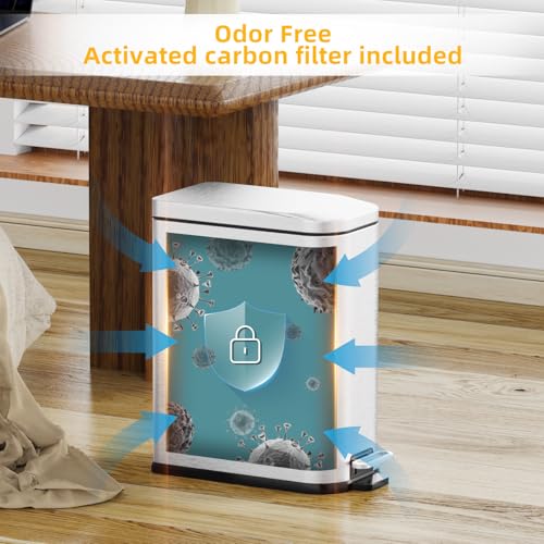 Image of KdbK Bathroom Trash Can with Soft Close Lid, 15L / 4 GallonRectangular Trash Can with Removable Wastebasket, Step Pedal, Slim Wastebasket for Bedroom, Home Office,Silver