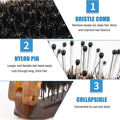 Portable Folding Boar Bristle Hair Brush