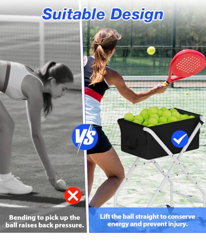 Ardier Tennis Ball Hopper Cart Holds 175 Tennis Balls or 140 Pickleballs, Portable Pickleball Collector Caddy with Wheels,Foldable Baseball Basket Holder for Court Training & Coaching, White