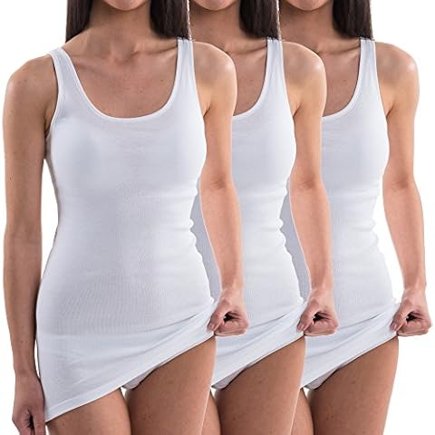 HERMKO 1317 3-Pack Ladies' Extra-Long (Approx. 10 cm+) Vest of 100% bio-Cotton, Colour:White, Size:18/20 (L) Cover