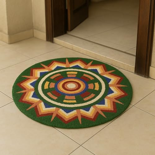 Image of Roseate Rangoli (60x60 cm) Super Soft Microfiber 1800 GSM Decorative Mat Anti-Skid Door Mats for Home /Bathroom Mat /Bedroom /Kitchen /Floor Mat (Green)