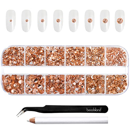Image of Beadsland Rhinestones for Makeup,8 Sizes 2500pcs Champagne Flatback Rhinestones Eye Gems for Nails Crafts with Tweezers and Wax Pencil,Light Peach,SS4-SS30