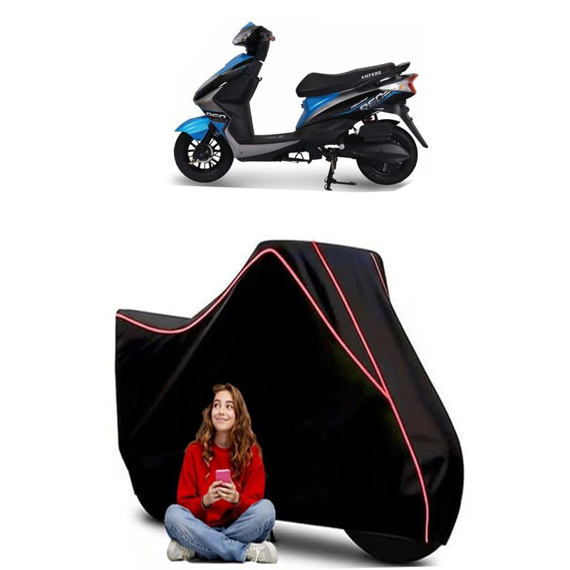Image of REO Scooty Bike Cover Water Resistant Outdoor Use Universal Fit Scooters Motorcycles Heavy Duty UV Protection Dust Rain Scratch Resistant Elastic Bottom Black Blue Piping