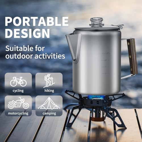 Image of Coffee Percolator with 100pcs Coffee Filters - 12 Cups | Durable Stainless Steel Material Camping Coffee Pot| Brew Coffee On Fire, Grill or Stovetop | Ideal for Home, Camping