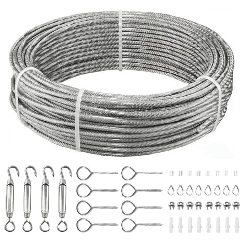 VEVOR Edelstahldrahtseil 3 2 mm 30 5 m Länge Drahtseil aus Edelstahl 304 mit einer Bruchlast von 2 94 kN 7x7 Litzen Stahldraht Geländerseil für Terrassengeländer Gartenspaliere