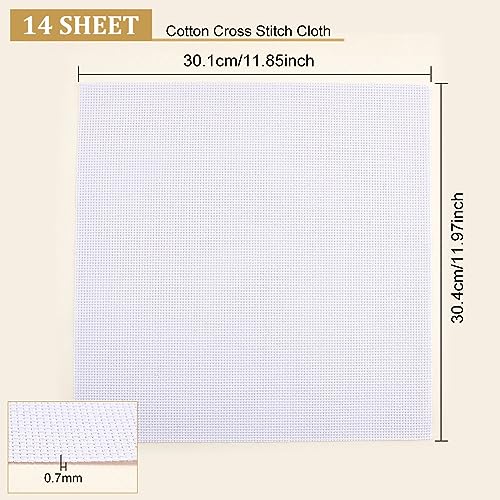 BENECREAT 14 Pieces White Cotton Fabric Embroidery Fabric, 30x30cm Square Aida Cloth Cotton Cross Stitch Cloth for Making Garment Craft - Image 2
