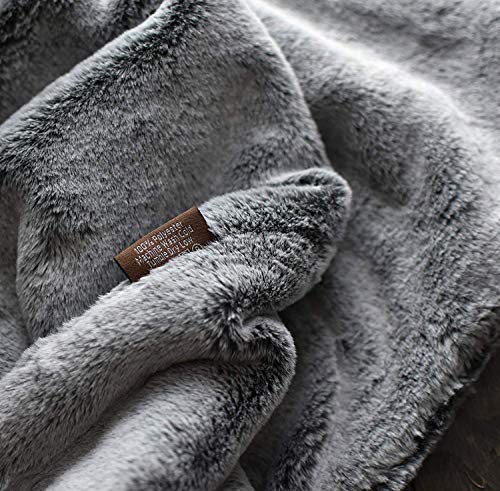 Double Sided Faux Fur Throw Blanket Silky Soft Oversized Afghan Machine Washable, Grey Striped Mink Chinchilla Shadow Fox (Black Forest, 55Wx70L) #TOP1